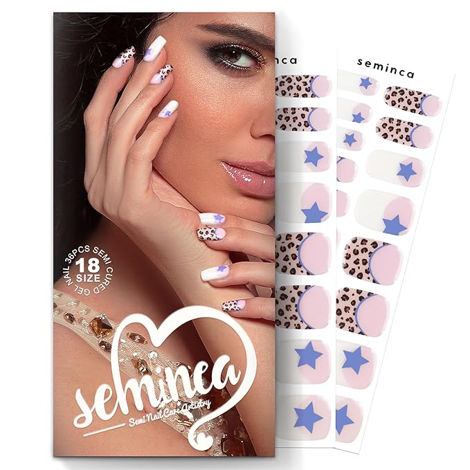 Semi Cured Gel Nail Strips-Salon Quality Semi-Cured Gel Press On Nails Stickers Strengthening Quick DIY Nail Art Manicure Kits for Women at Home(Jungle Constellation)