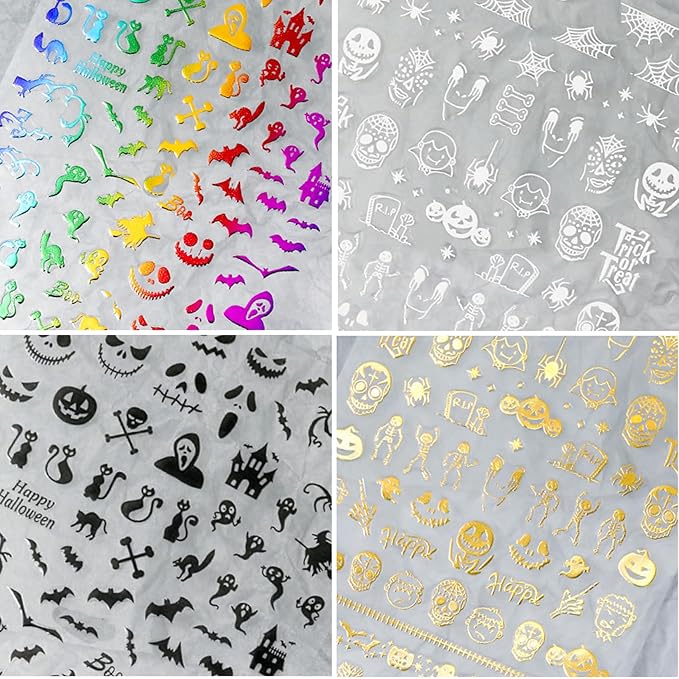 TailaiMei 12 Sheets Halloween Nail Stickers, Laser Self-Adhesive Nail Art Decals for DIY Glitter Nail Decorations (5 Colors)