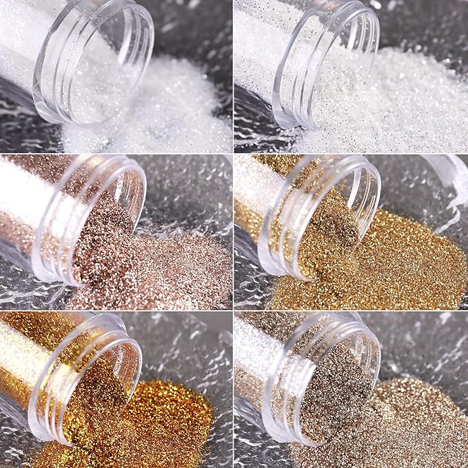 6 Colors Nail Glitter Set, White Gold Sugar Nail Glitter Candy Coat Powder, Sparkle Winter Sweater Design Manicure Decor