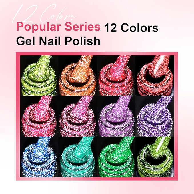 MEET ACROSS 12PCS Gel Nail Polish Set, 12 Colors Gel Nail Kit Art Design Soak Off UV LED,Nail Art Design Gifts for Women (SET-10, 12PCS)