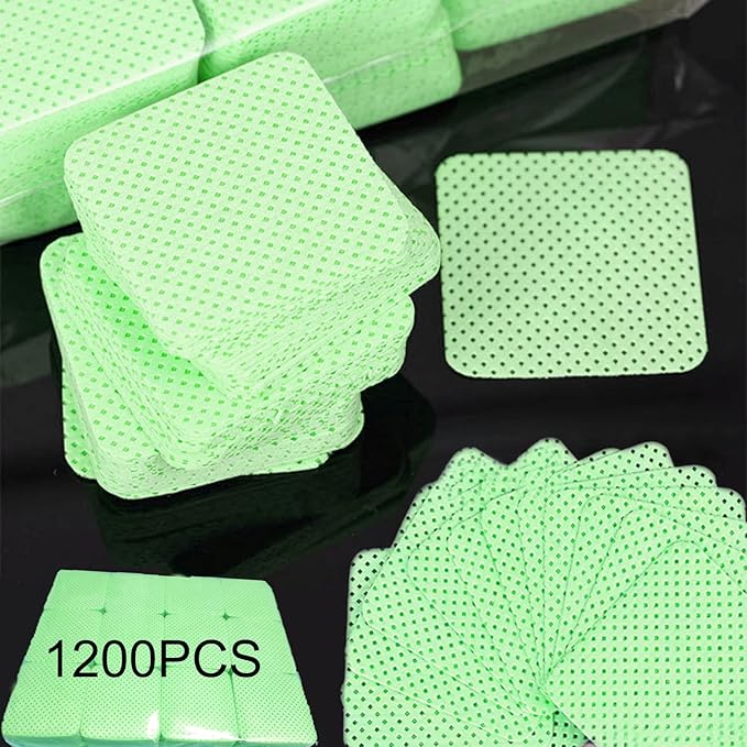 1200PCS Lint Free Nail Wipes Lint Free Wipes, Glue Wipes for Eyelash Extension, Glue Cleaning Wipe Lint Free Non Lint Nail Wipes, Soft Gel Nail Polish Remover Pads Wipes for Lash Extensions (Green)