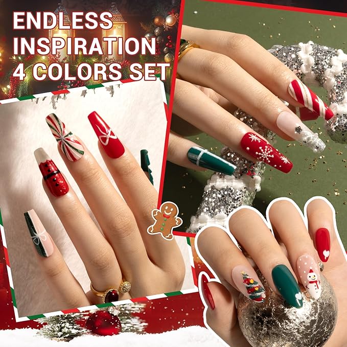MelodySusie 15ML Christmas Gel Nail Polish Set: Christmas 4 Colors Green and Red Gel Polish Nails Soak Off UV LED Christmas Gel Polish Set Gifts for Women Girls Nail Art Manicure Salon DIY Nail Design