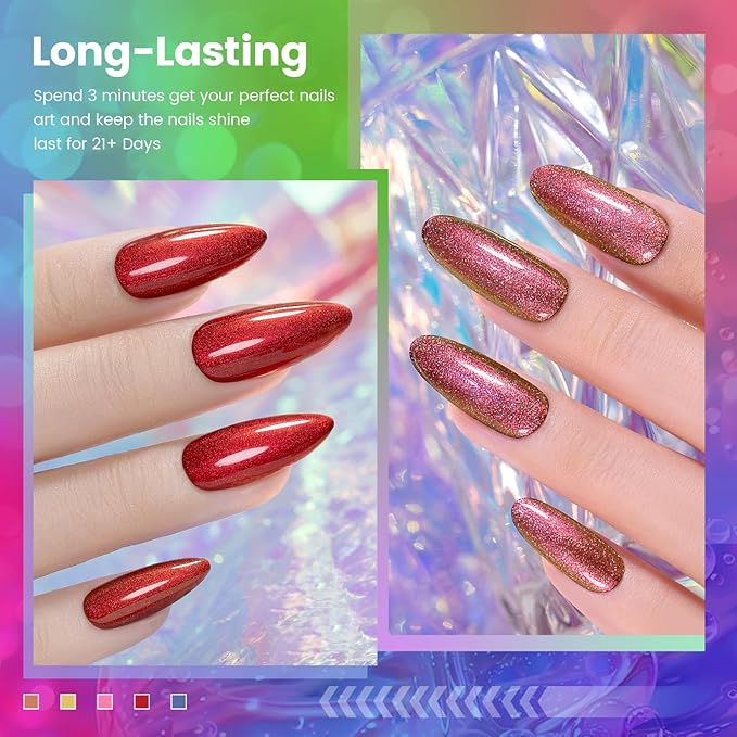RARJSM Chameleon Gel Nail Polish Set 6pcs Multichrome Gradient Color Changing Orange Blue Purple Red Green Shimmer Glitter GelPolish Curing Requires Soak Off Sparkle Chrome Nail Gel Varnish 7.5ml