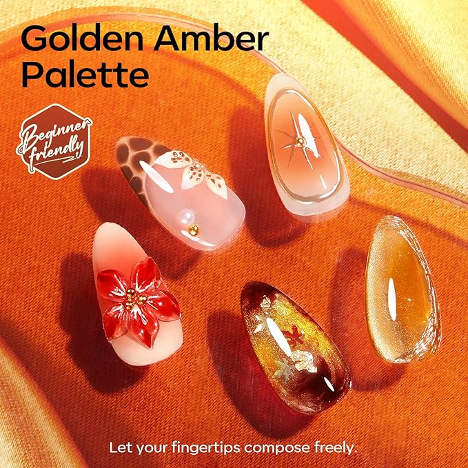 Modelones 32 PCS Fall Gel Nail Polish Kit, 28 Colors Cat Eye Glitter Brown Red Orange Gel Polish with Base Coat, Glitter & Glossy & Matte Top Coat Soak Off LED Nail Art Kit Salon at Home