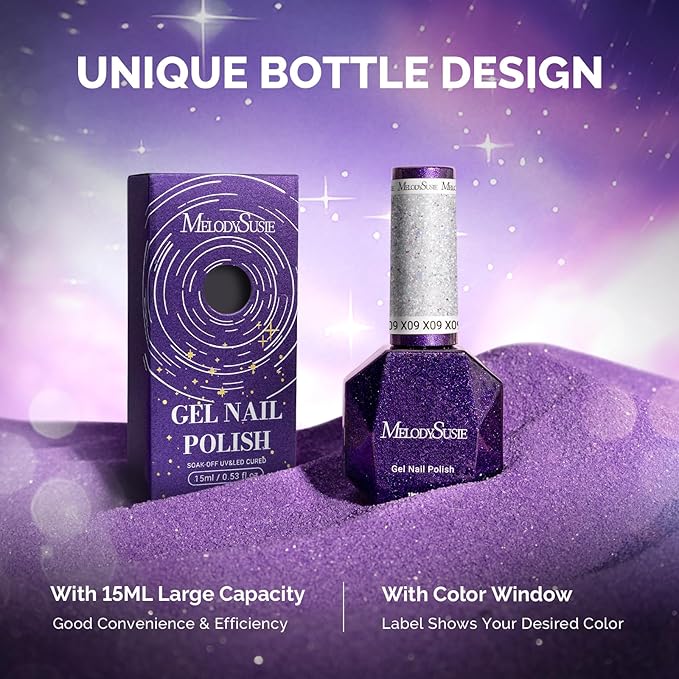MelodySusie Galaliver Glitter Gel Nail Polish, 15ML Sparkly Shimmer Gel Polish Soak Off UV LED Cured Long Lasting Gift for Women DIY Nail Design Nail Art Manicure Colorful Silver X09