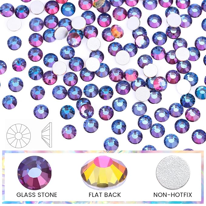 Novani Rhinestones 3000Pcs Flatback Crystal Round Loose Gemstones Glass Rhinestones for Crafts Makeup Nail Art Clothes Shoes DIY Decorations(SS8, 2.3-2.5mm,Blue Flame)