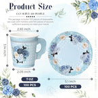 Nuogo 200 Pcs Floral Paper Tea Cups and Saucers 7 oz Disposable Paper Teacups - Image 2