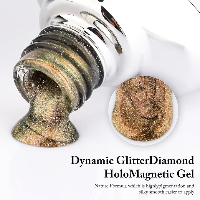 Crushed Diamond Cat Eye Gel Nail Polish with Magnet Stick, 15ml Holographic Glitter Gel, Ideal for DIY Nail Art, Twilight Sparkle