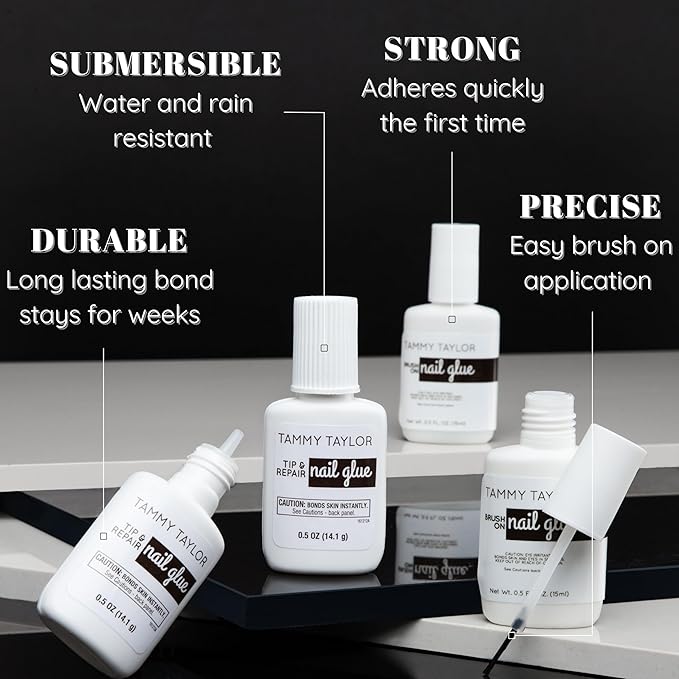 Tammy Taylor Tip and Nail Repair Dry Clear Gel Nail Glue for Press on Nails, Acrylic Nail Tips & Natural Breaks, Cure Under UV/LED, Solid Nail Adhesive Gel Glue for Nails and Extensions