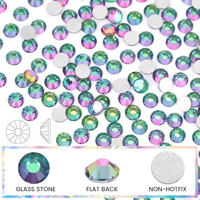 Green Flame Rhinestones Flatback Rhinestone for Crafts Glass Nail Rhinestones Nail Gems Crystals for Makeup Bags Shoes Decoration DIY(SS12,1440pcs,Green Flame)