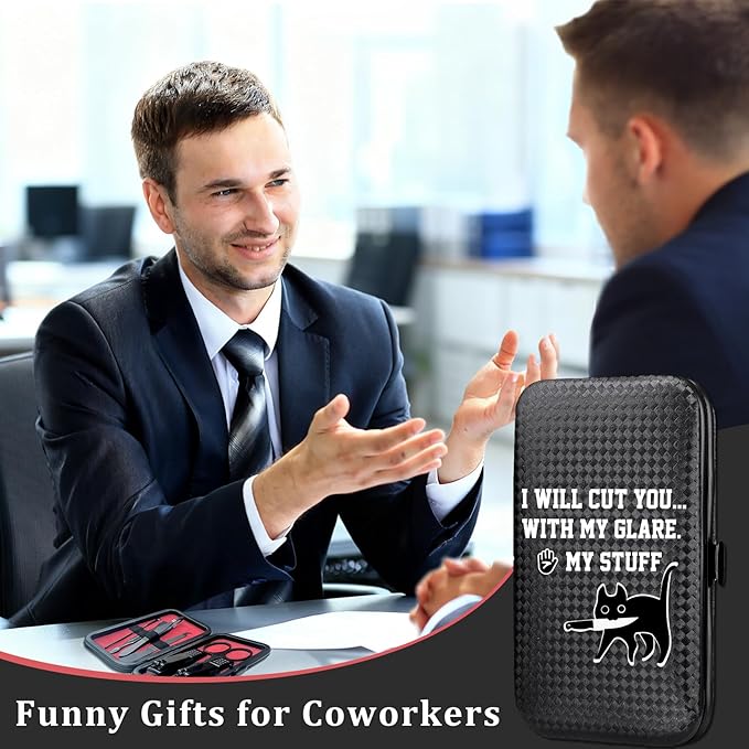 COSHAYSOO Christmas Stocking Stuffers Small Useful Funny Gag Gifts for Office Coworker Dorm Mates, 7 Pcs Travel Manicure Set with Black Case for Women Nail Clipper Grooming Kit Fingernail Care Tools