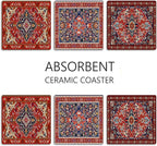 Geometric Coasters for Drinks, Ceramic Stone | Tribal Absorbent Square Table Mat - Image 6