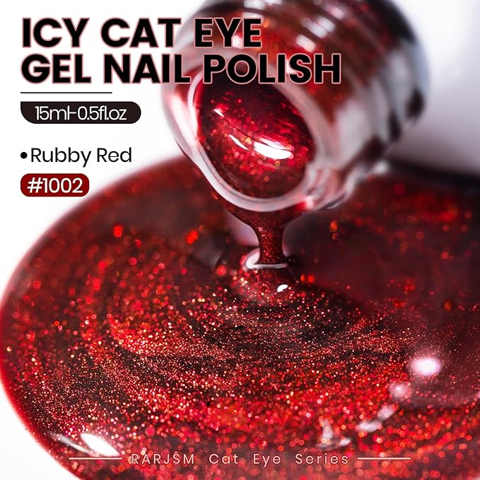 RARJSM Cat Eye Gel Nail Polish Diamond Dark Black Wine Red Cateye Velvet Glitter Gel Polish 15ml Single Bottle with Magnet Stick UV LED Curing Requires Soak Off for Home Salon Christmas Manicure