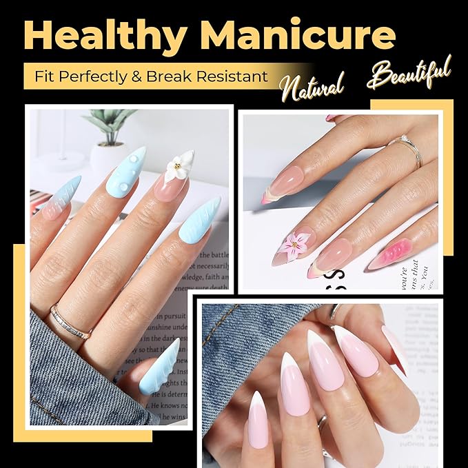 UNA GELLA Halloween Stiletto Gel Nail Tips 600Pcs, Medium Stiletto Press on Nails Almond Shape Pre Etched Full Cover Soft Gel Nails Tips for Nail Extensions Art DIY Salon 12 Sizes at Home