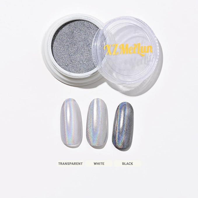 Chameleon Silver Magic Mirror Chrome Nail Powder, Big-Capacity 1.5g Metallic Dust Holographic Effect Powder Pigment Glitter Manicure Kit, Nail Art, Can Mixed with Builder Gel Nail Polish Use