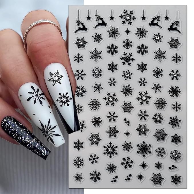 Rhinestone Studded Snowflake Nail Stickers, Christmas Self-Adhesive Crystal Diamond 3D Glitter Nail Art Design for DIY Manicure Winter Xmas DIY Nail Decals Decorations f (4 Sheets)