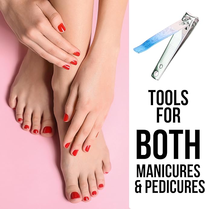 2pc Nail Clipper Set - Big & Small Precision Nail Clippers Value Pack, Water-Resistant Pink Nail Clippers with Comfortable Silicone Grip (Blue)