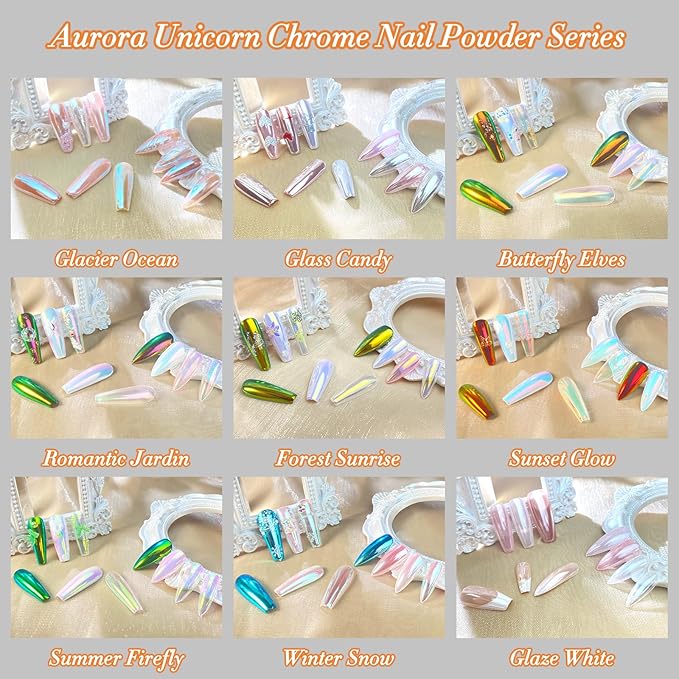Unicorn Chrome Nail Powder, Aurora Unichrome Mermaid Aurora Nail Powder Pigment Pearlescent Nail Art Glitter Decoration for Home DIY Nail Salon Manicure - Sunset Glow