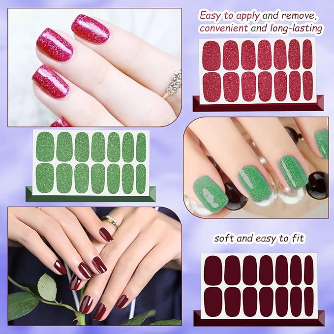 DANNEASY Nail Polish Strips (20 Sheets - Dark Solid&Glitter) Gel Nail Stickers Full Nail Wraps Gel Nail Strips Self-Adhesive Manicure Sticker Nails for Women with Nail File, Cuticle Stick