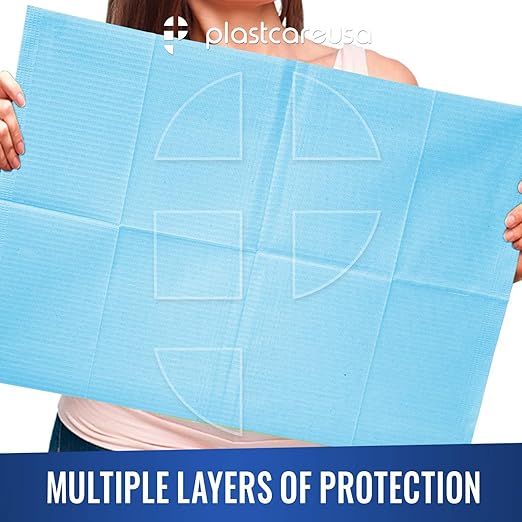 Disposable Dental Bibs 13"x18" - 3 Ply Waterproof Tattoo Bib Sheet for Patients - Dentist or Medical Tray Cover and Nail Table Cover Supplies, Blue