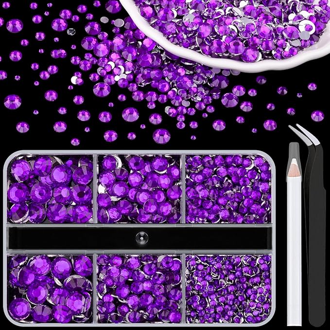 Resin Rhinestones for Crafting, 1 Box Dark Violet Multi Sizes Flatback Bedazzling Crystals for Crafts Nail Art Deco, Non Hotfix Gems Charms for Tumbler Shoes Clothing Fabric Face Makeup