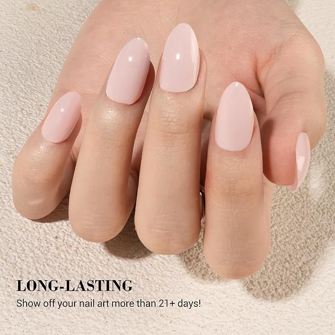 MelodySusie Semi Cured Gel Nail Strips (Pastel Pink)- Works with Nail lamp, Salon-Quality, Long Lasting, Easy to Apply & Remove - Includes 20Pcs, 2 Prep Pads, Nail File & Wooden Stick
