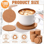 Lallisa 100 Pcs Cork Coasters for Drinks, Thick Absorbent Cork Coasters Bulk - Image 2