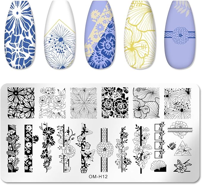 6pcs Nail Art Stamping Plates Set Manicuring Accessories Coconut Tree Leaves Flowers Birds Cactus Island Geometry Image Template for DIY Tips Decoration