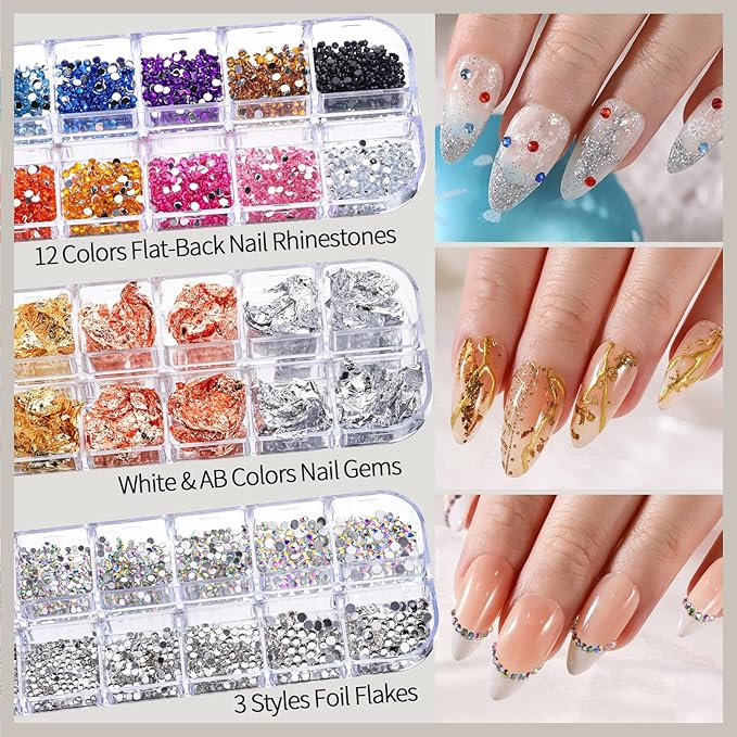 FANDAMEI Nail Decorations For Nail Art, Nail Art Kit, Nail Design Kit, Nail Brushes, Rhinestones For Nails, Nail Stickers, Pearl Chrome Nail Powder, Chrome Powder For Nails, Nail Design Tools, White