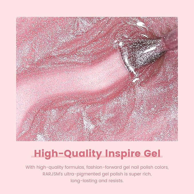 RARJSM Nude Sheer Pink Cat Eye Gel Nail Polish Silver Glitter 15ml 9D Velvet Cateye Shimmer Galaxy Ice Jelly Pink Gel Polish with Magnetic Stick UV LED Curing Require Soak Off DIY Home Salon