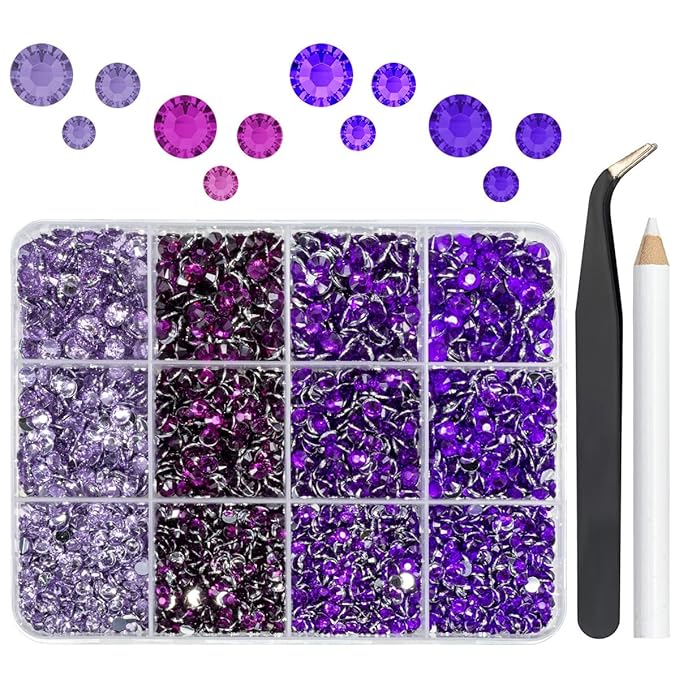 Resin Rhinestones Bulk for Crafting 3mm 4mm 5mm Flatback Crystal Stones 4 Color Light Purple Dark Purple Violet Gems Diamonds for Nails Face Eyes Makeup DIY Crafts Tumblers Bottles Clothes