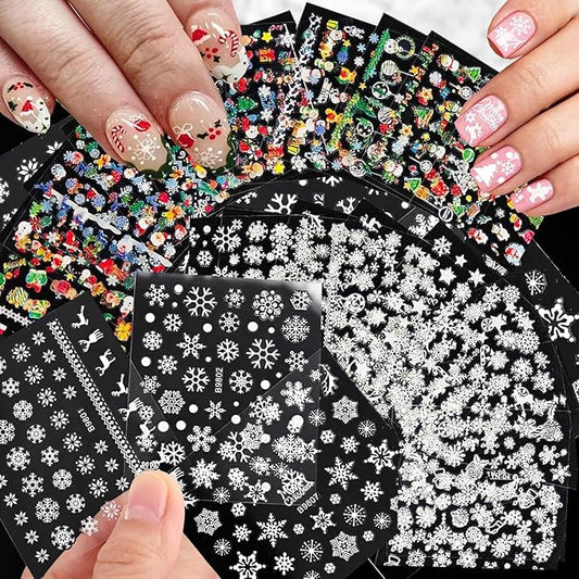60 Sheets Christmas Nail Stickers for Nail Art, 2000+ Pcs 3D Self-Adhesive Snowflake Nail Decals, Deer Elk Trees Nail Supplies Nail Art Designs Accessories for Women and Girls Manicure DIY Decoration