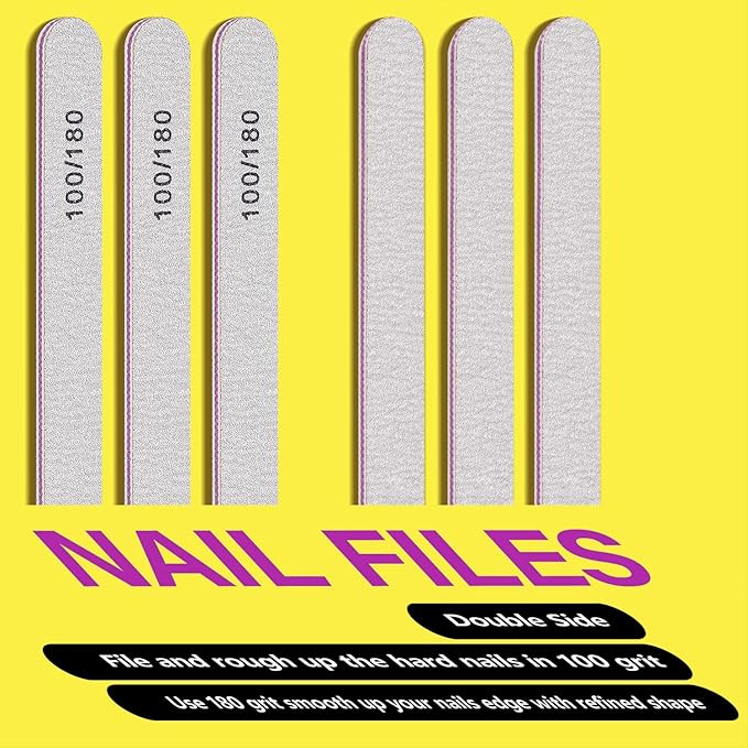 Nail Files and Buffers Set with 6PCS Rectangular Buffers and 6PCS White 100 180 Grit Files, Professional Nail Care Tools Kit for Women and Girls