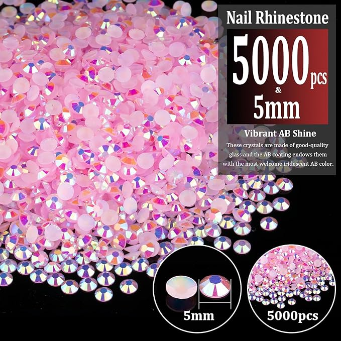 5000pcs 5mm Resin Rhinestones Bulk, Light Pink AB Flatback Round Jelly Rhinestones Bedazzling Non Hotfix Crystal Gems Large Quantity Wholesale for DIY Crafts Clothes Tumblers Face Makeup Manicure