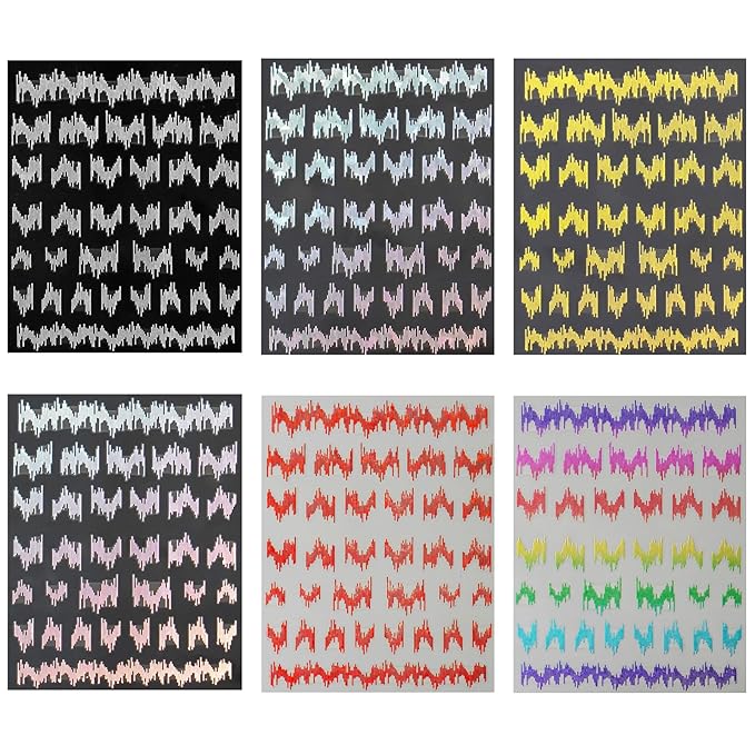 Laser Acoustic Wave Nail Art Stickers, Self-Adhesive 3D High Gloss Reflective Silk Glitter Vertical Strip Nail Decals Decorations (6 Sheets)