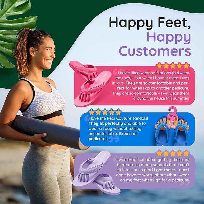 Pedi Couture Pedicure Sandals with Built In Toe Separators for Women - Comfortable Spa Style Flip Flops for Home, Salon, Yoga & Gym Use
