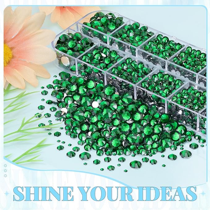 6000Pcs Resin Rhinestones for Bedazzling with 3Pcs B7000 Jewelry Glue, 1 Box Emerald Green Flatback Rhinestones for Crafting Crafts DIY, Crystals Gems for Clothing Shoes Tumblers Nail Art Makeup