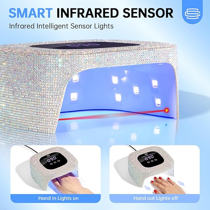 48W UV Light for Nails,Mini UV LED Nail Lamp with 3 Timer Settings, Auto Sensor, Fast Curing for Gel Nails,Nail Dryer Sparkly Gel Nail LCD Display Home Use DIY