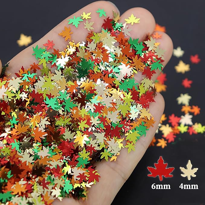 Maple Leaf Nail Art Glitter Sequins, 3D Fall Leaves Sparkly Nail Flakes Designs, Laser Autumn Maple Leaves Confetti Acrylic Supplies for Thanksgiving, Women Girls Manicure Tips Holiday Decorations
