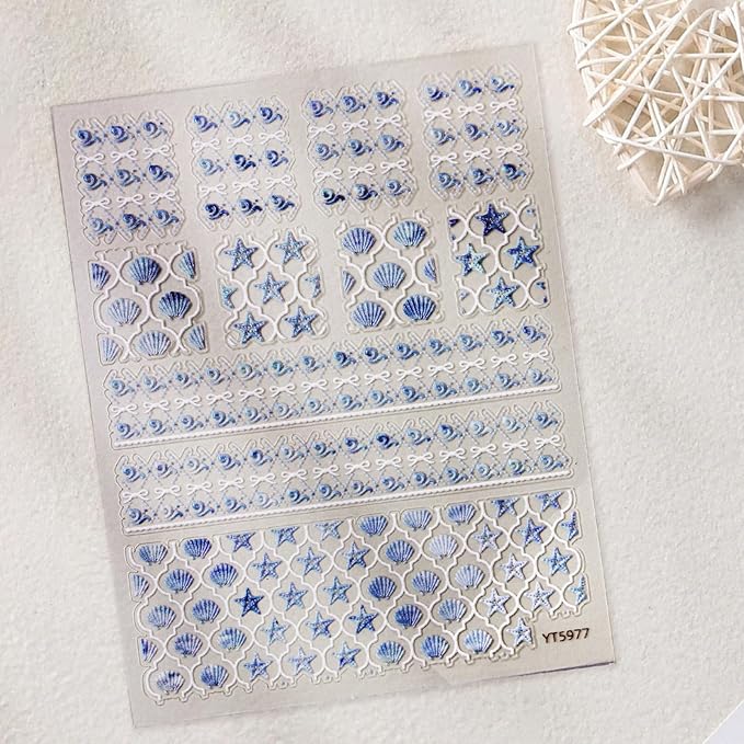 Nail Stickers for Nail Art - Ocean Theme Nail Art Sticker Shell Starfish Nail Decals Self-Adhesive Nails Supply Manicure Stickers for Nails Decoration