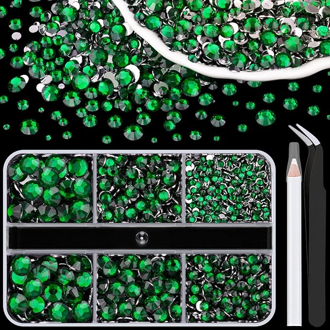 Resin Rhinestones for Crafting, 1 Box Dark Green Multi Sizes Flatback Bedazzling Crystals for Crafts Nail Art Deco, Non Hotfix Gems Charms for Tumbler Shoes Clothing Fabric Face Makeup