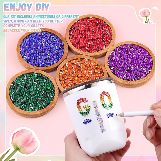 6600Pcs Resin Rhinestones with 1Pcs B7000 Jewelry Glue for Crafting, Multicolors 5mm Non Hotfix Flatback Gems, Bedazzling Crystal for DIY Crafts Clothing Tumblers Mugs Shoes Fabric Decor Nail Art