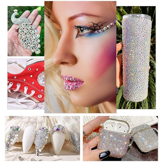 4080Pcs Crystal AB Nail Rhinestones 1.5-4mm More Quantity Glass Iridescent Flatback Gems for Nails Round Beads Stones Diamonds jewels Nail Art Charms for Nails Face Eyes Makeup Tumblers Crafts