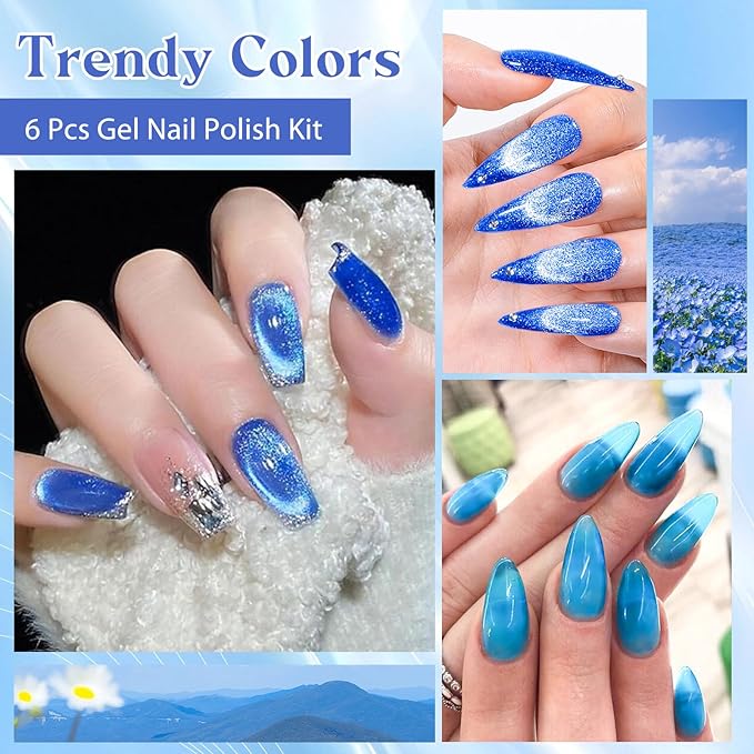 MEET ACROSS Gel Nail Polish Set 6 Pcs Glitter Colors Gel Nail Kit Art Design Soak Off UV LED (SET-11, 6pcs)