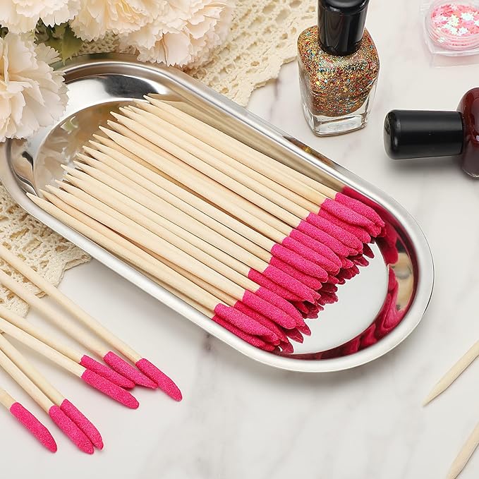 100PCS Disposable Sanding Sticks, Pumice Stone Cuticle File Remover Nail File Buffer, Double-Headed Manicure Sticks Wood Nail Stick Pusher Sanding Tools for Home Salon Mani-Pedi, Pink