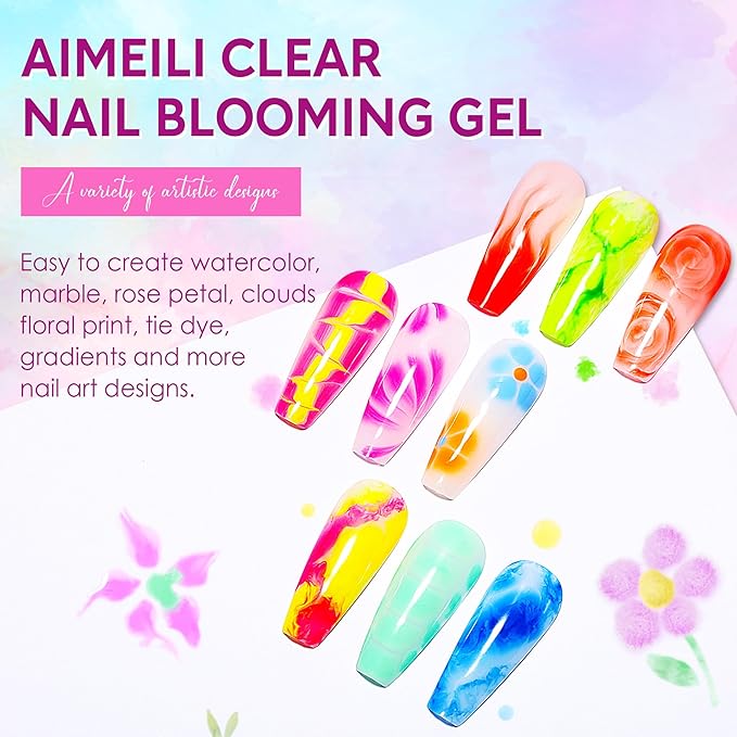 AIMEILI Blooming Gel Nail Polish, Hema Free, Cruelty Free, Vegan, Spreading Effect Sheer Painting Gel Nail Art Supplies for Nail Art Design