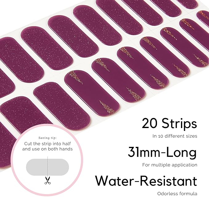 NAILOG Semi Cured Gel Nail Strips (20 Extra Long Stickers/Wraps) | Buy 2 Get 1 UV Lamp| Glossy & Long Lasting Soft Gel Finishing | Hourglass