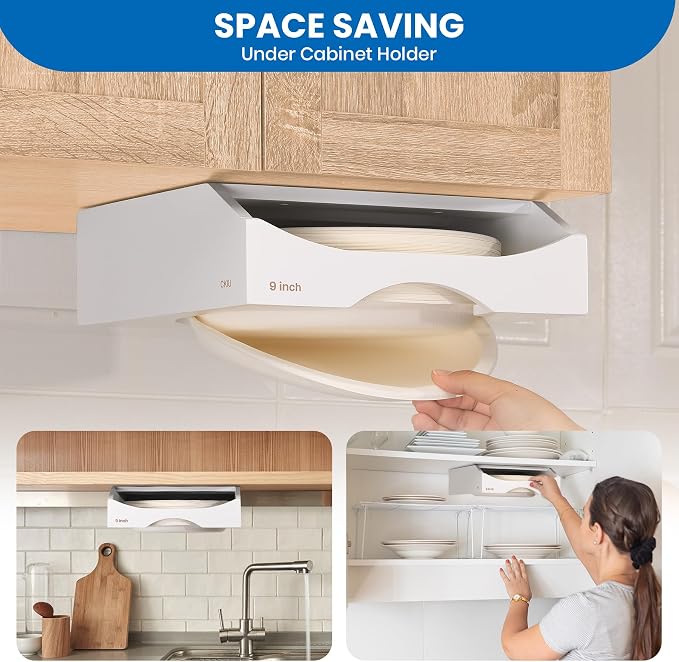9-inch Paper Plate Dispenser Under Cabinet, Bamboo Paper Plate Holders - Image 3