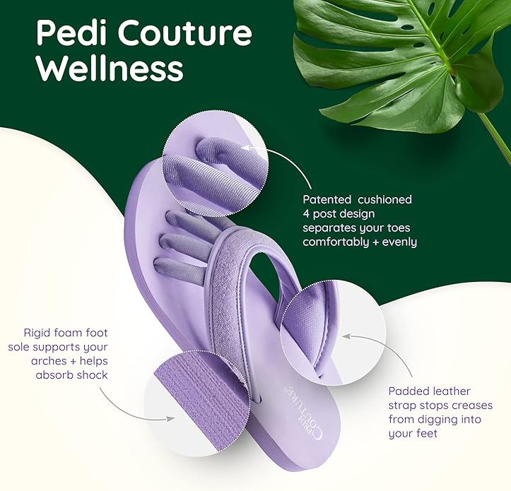 Pedi Couture Pedicure Sandals with Built In Toe Separators for Women - Comfortable Spa Style Flip Flops for Home, Salon, Yoga & Gym Use