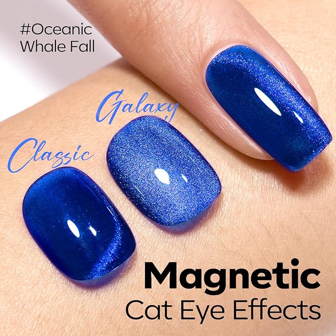 modelones Cat Eye Gel Nail Polish, Glitter Blue Magnetic Nail Polish with Magnet Soak Off U V Winter Gel Polish Shimmer Nail Art Top Coat Manicure Salon DIY